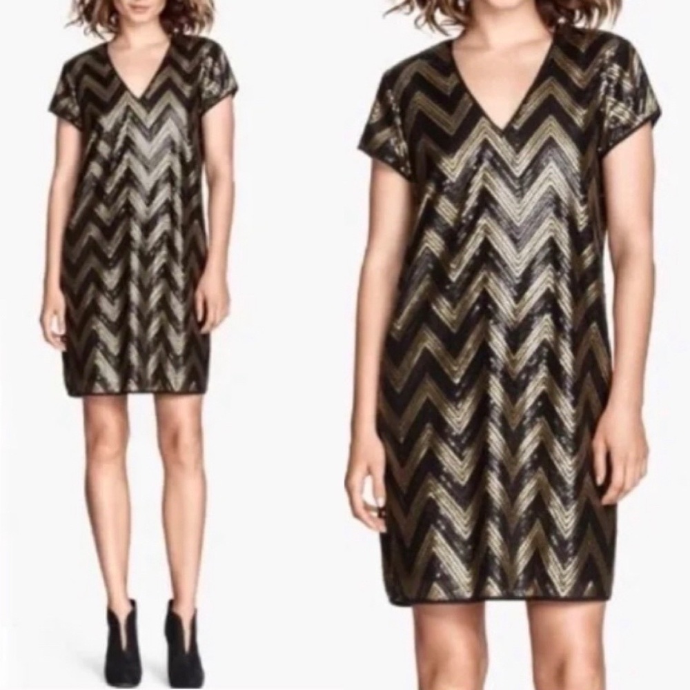 H&M Sequined Chevron Dress